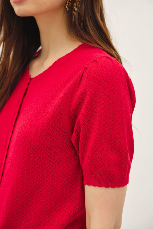 The Lila Knit Top in Red
