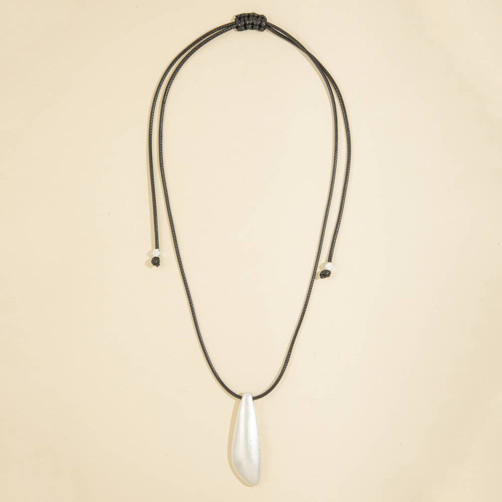 Elongated Teardrop Pendant Cord Necklace