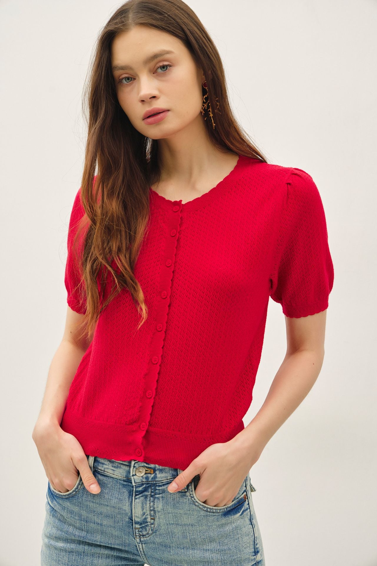 The Lila Knit Top in Red