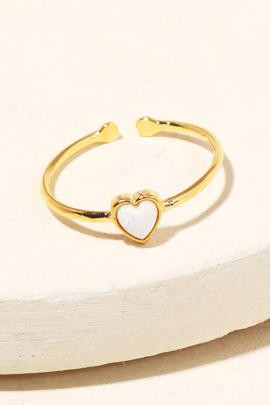 Opal Heart Adjustable Ring