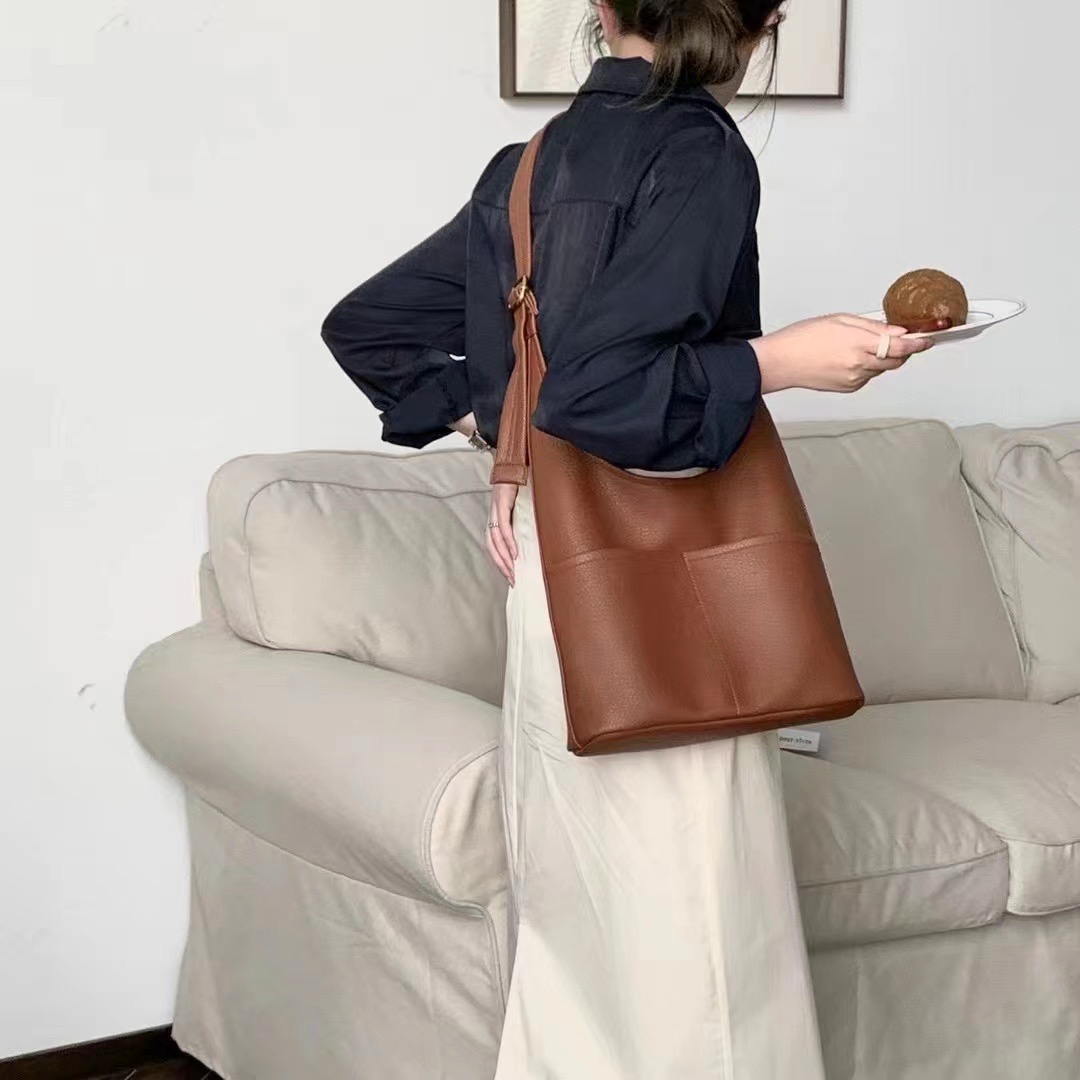 Leather Shoulder Bag With Pocket