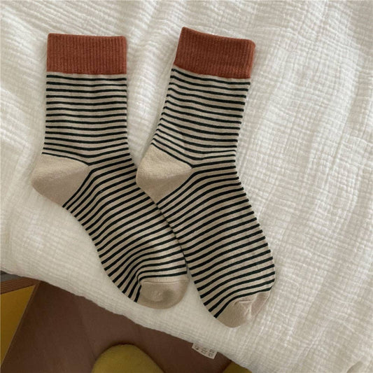 Contrast Striped Slouch Crew Socks