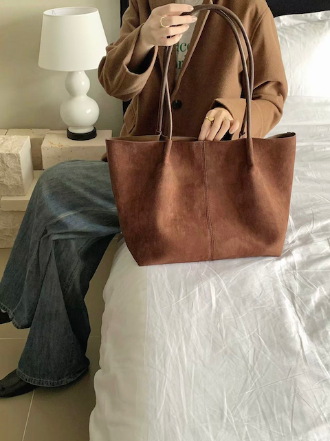 Suede-Like Leather Tote w/Cosmetic Pouch