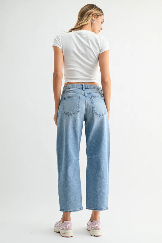 Just Black Denim Utility Seamed Barrel in Light Denim