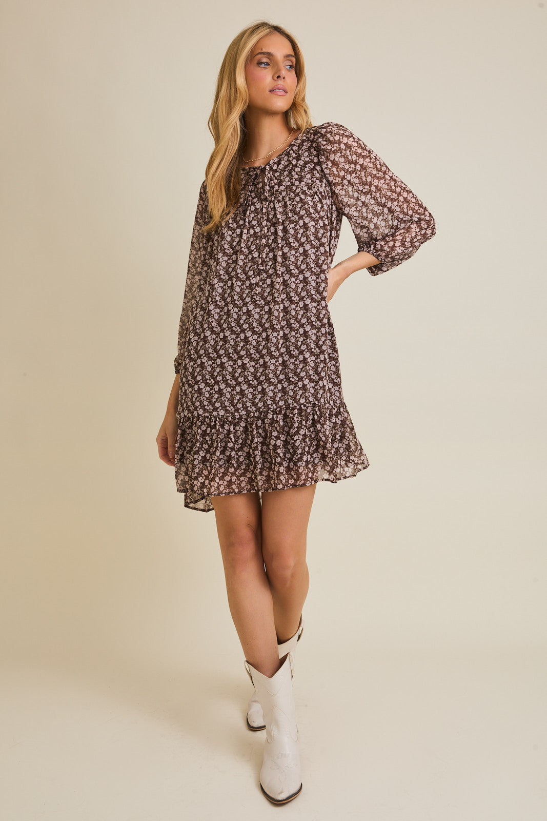 Mallory Mocha Ditsy Dress
