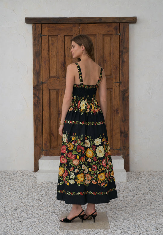 Floral Print Sweetheart Neck Midi Dress