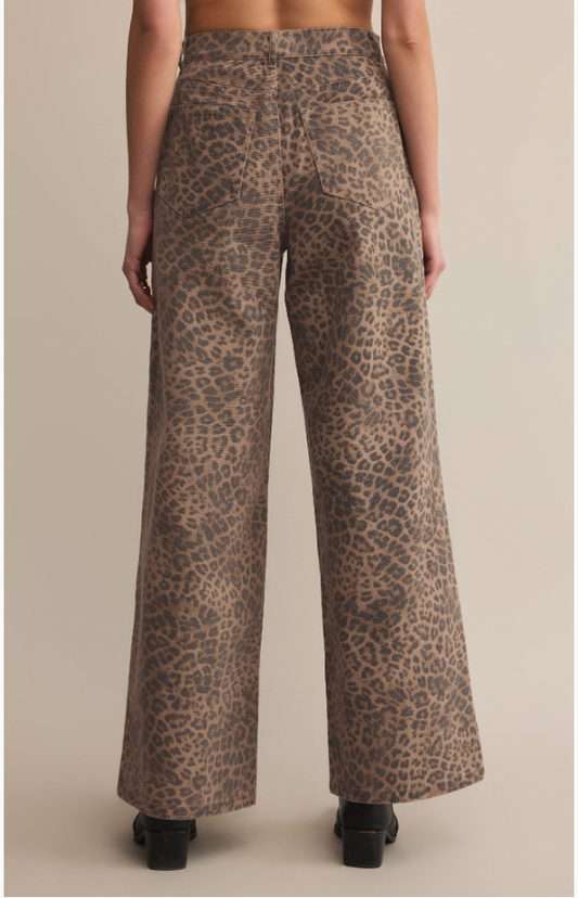 Leopard Print Wide-Leg Twill Pants