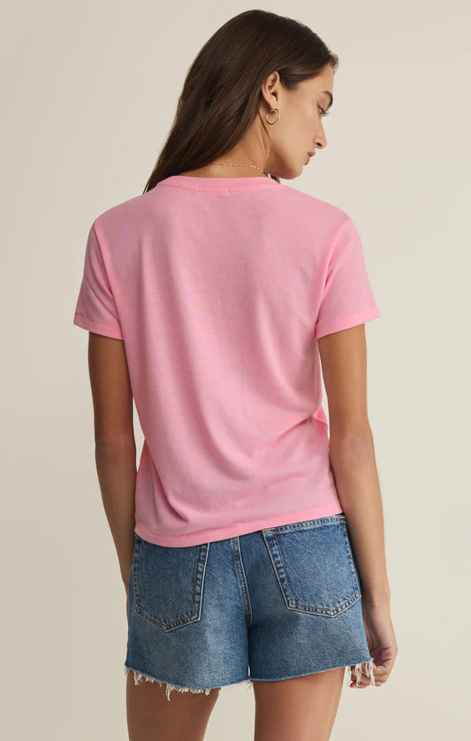 Z Supply Tourist Airy Knit Jersey Tee in Pink Sunrise
