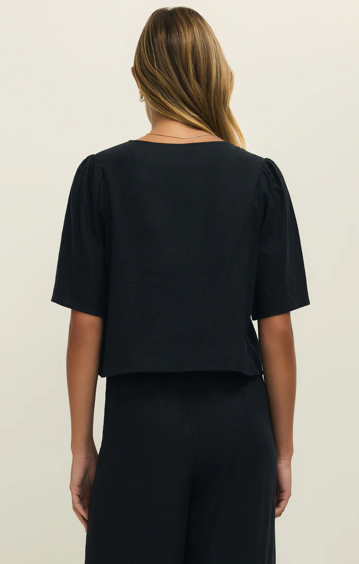 Z Supply La Belle Linen Cropped Top in Black