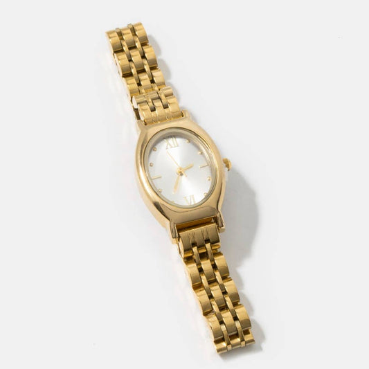 Oval Case Roman Numeral Metal Strap Watch