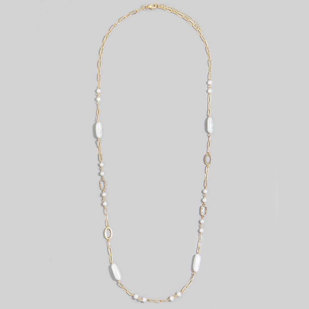 Pearl Station Long Paperclip Necklace