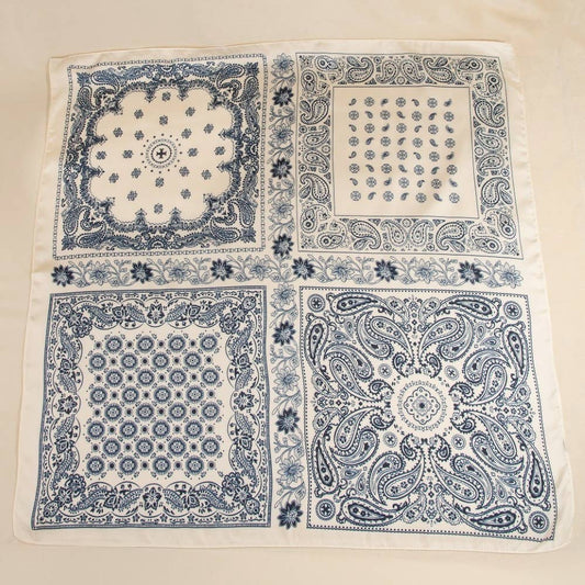 Multi-Patchwork Bandana Paisley Print Satin Square Scarf