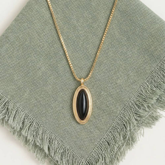 Oval Onyx Bezel Pendant Necklace