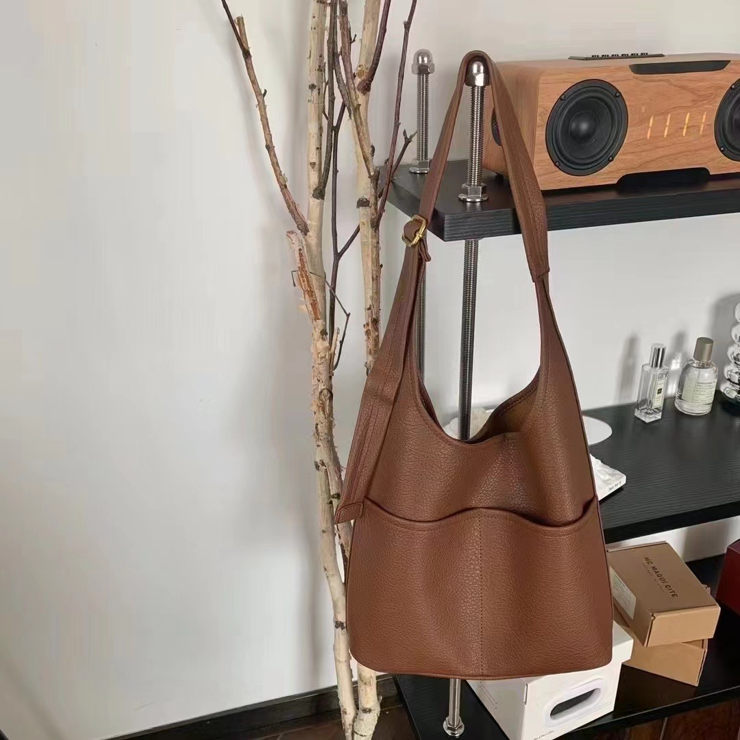 Leather Shoulder Bag With Pocket