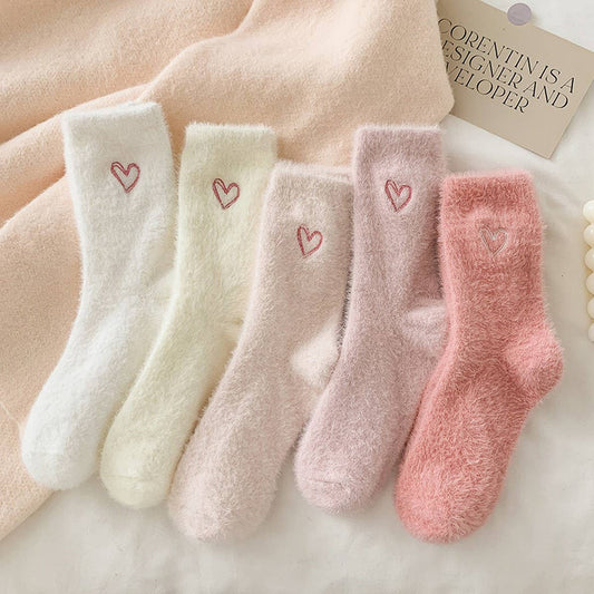 Pink Heart Fluffy Socks