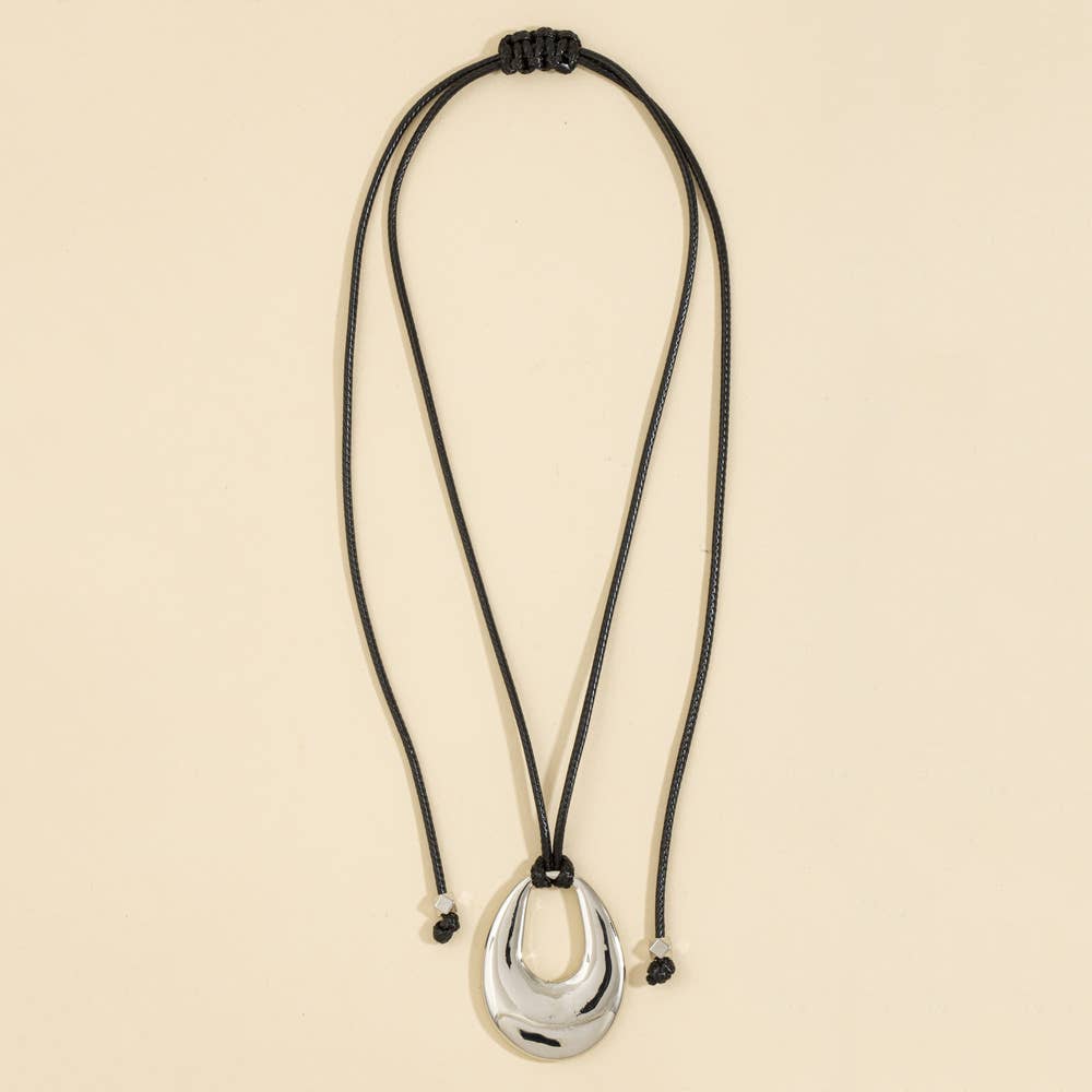 Sculptural Oval Pendant Cord Necklace
