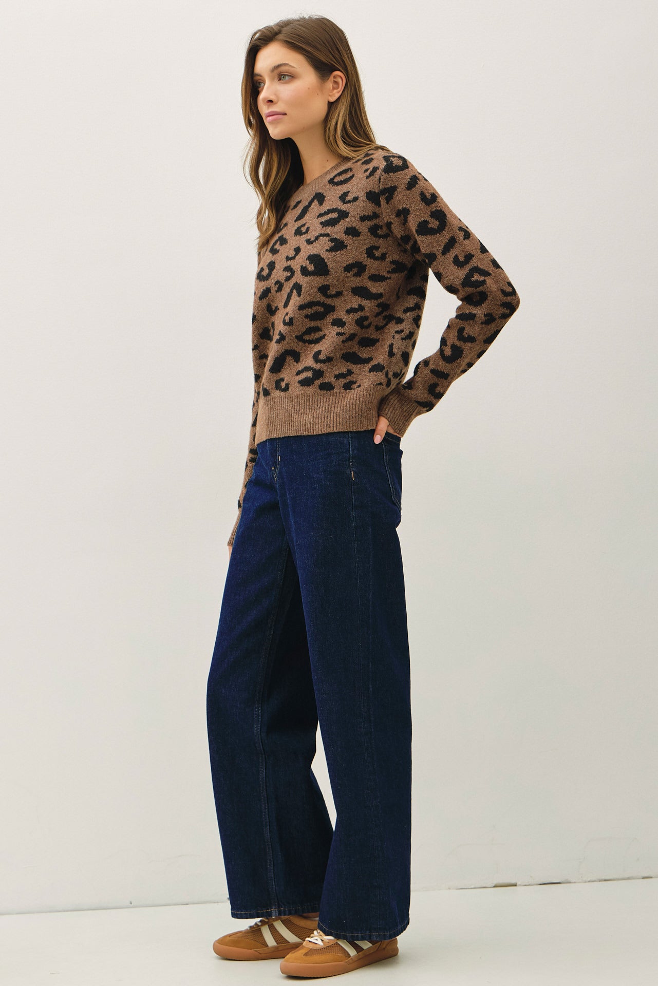 Leopard Jacquard Crewneck Sweater