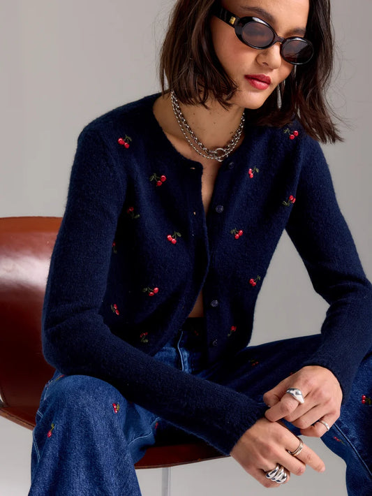DAZE Muse Embroidered Fitted Cardigan