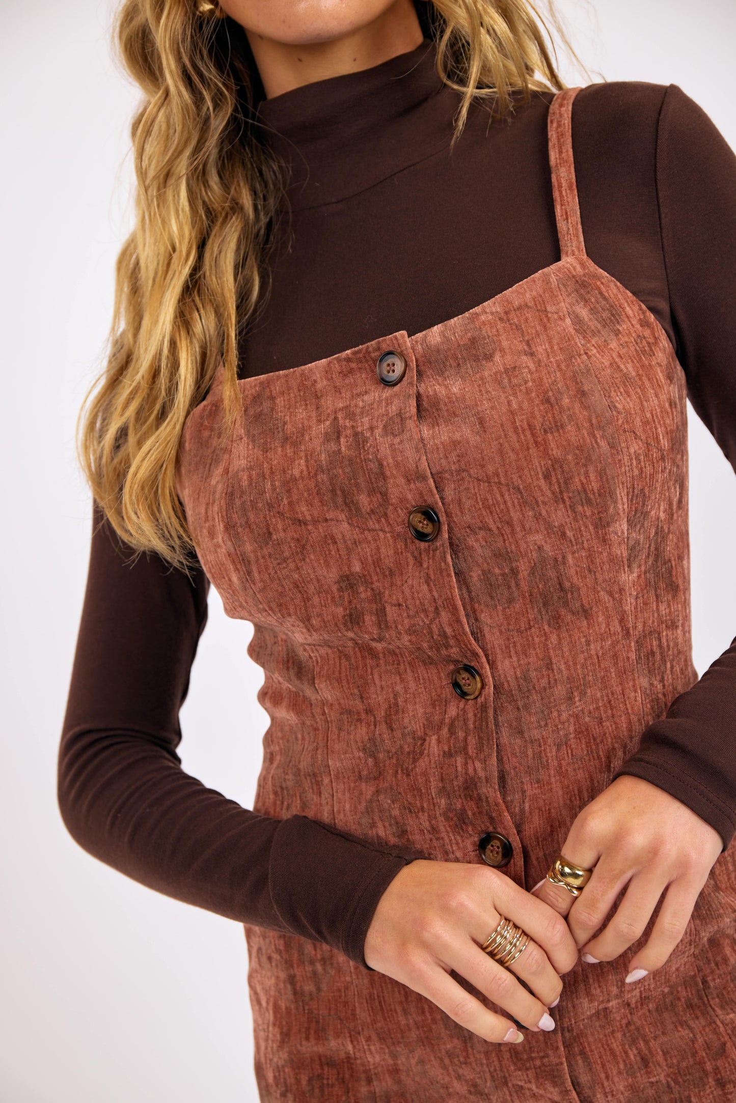 Velvet Button Front Mini Dress