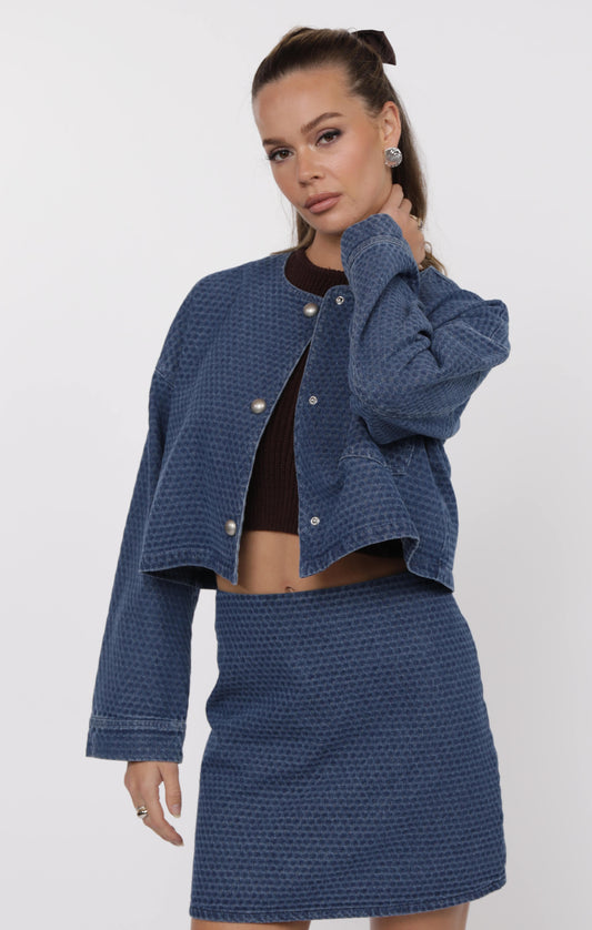 Chances Jacquard Denim Crop Jacket