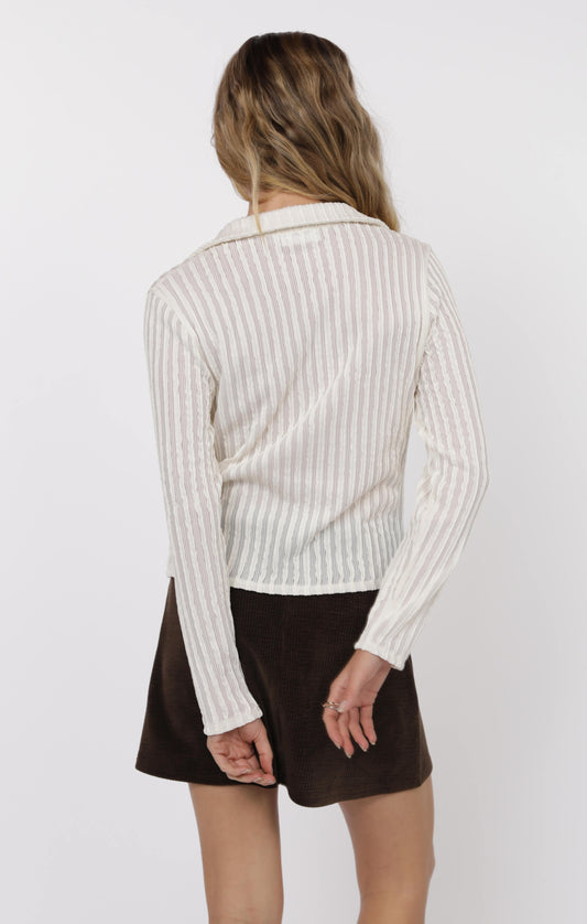 Hideaway Stripe Ruffle Lace Knit Top