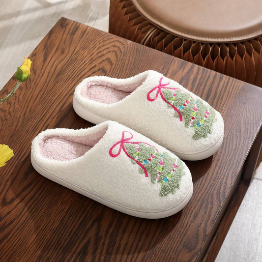 Cozy Christmas Bow Slippers Non-Slip Home Shoes