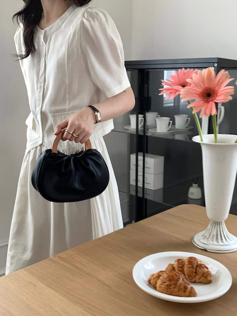 The Noir Gathered Mini Handle Bag