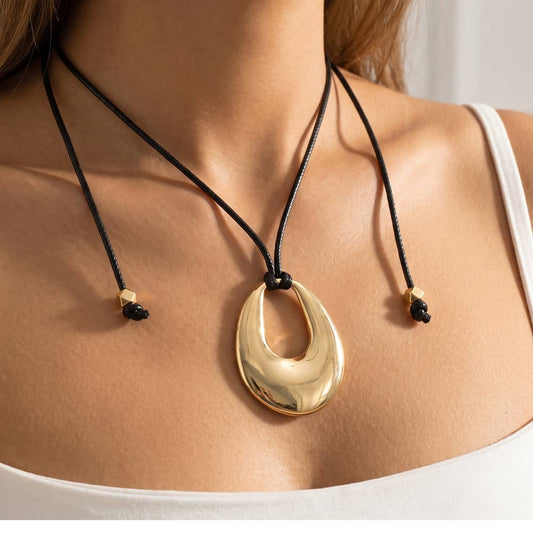 Sculptural Oval Pendant Cord Necklace