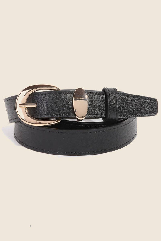 Metallic Crescent Buckle Leather Belt