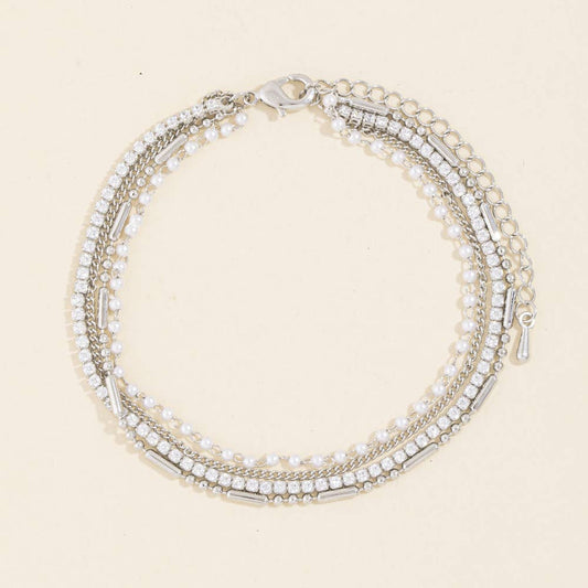 Pearl Bead And Tennis Chain Layered Bracelet