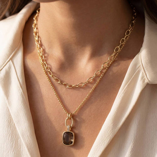 Layered Crystal Pendant Necklace