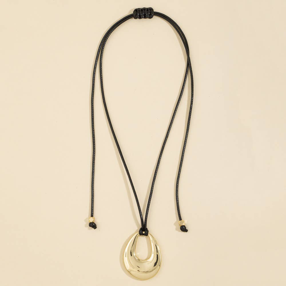 Sculptural Oval Pendant Cord Necklace
