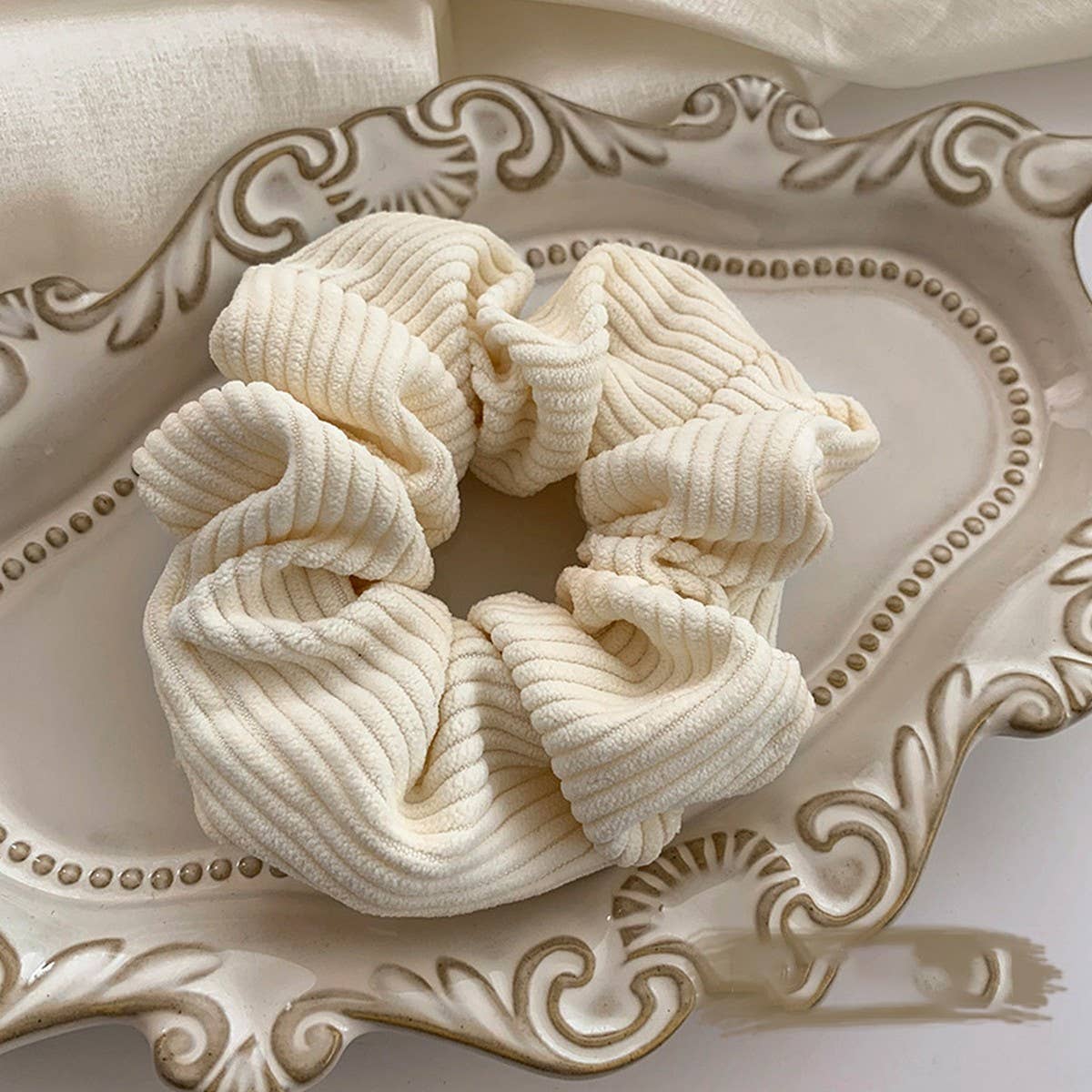 White and Cream Hair Scrunchies