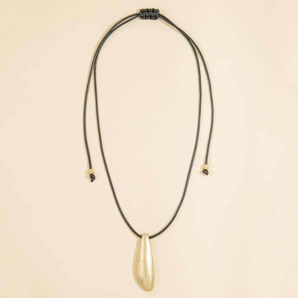 Elongated Teardrop Pendant Cord Necklace