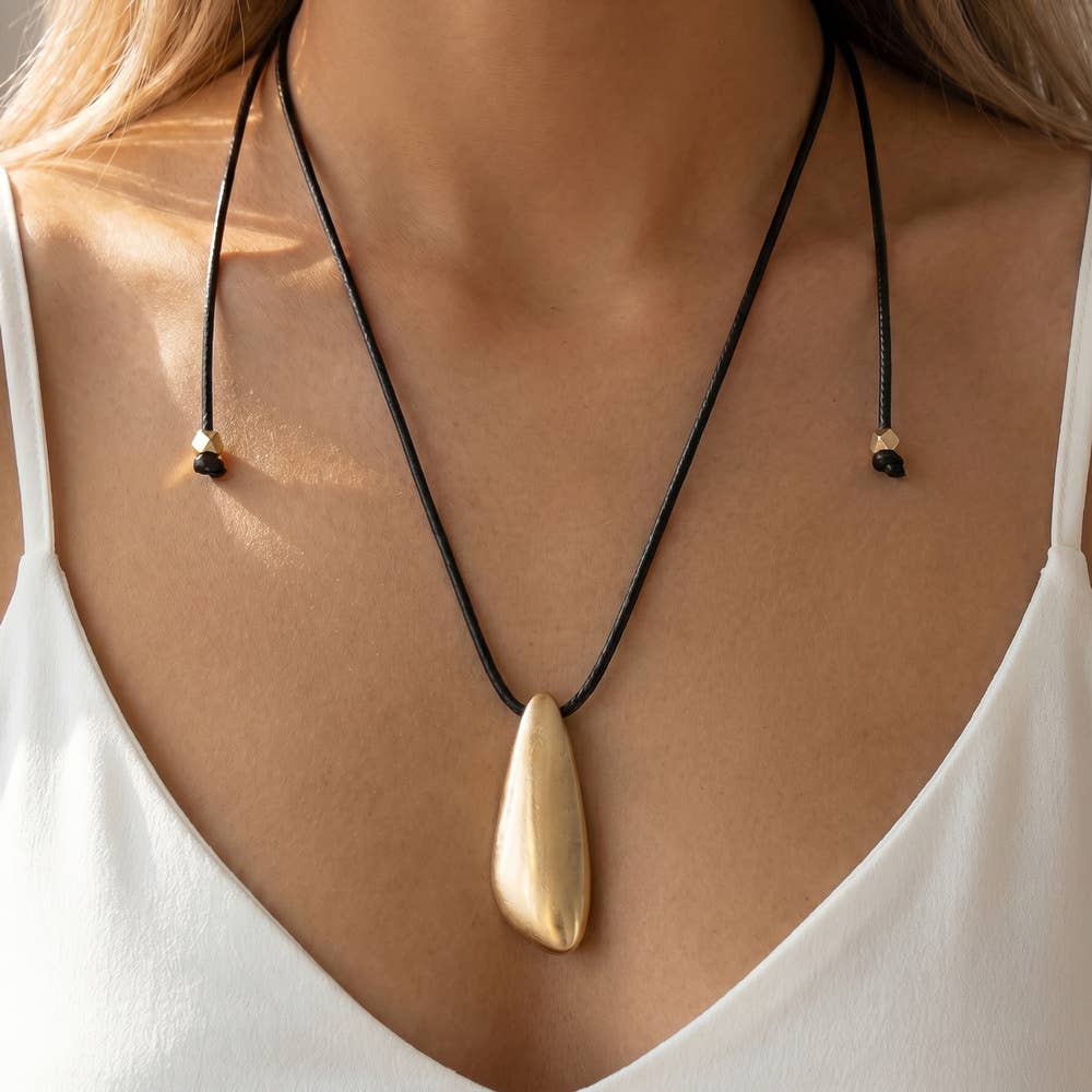 Elongated Teardrop Pendant Cord Necklace