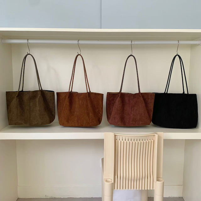 Suede-Like Leather Tote w/Cosmetic Pouch