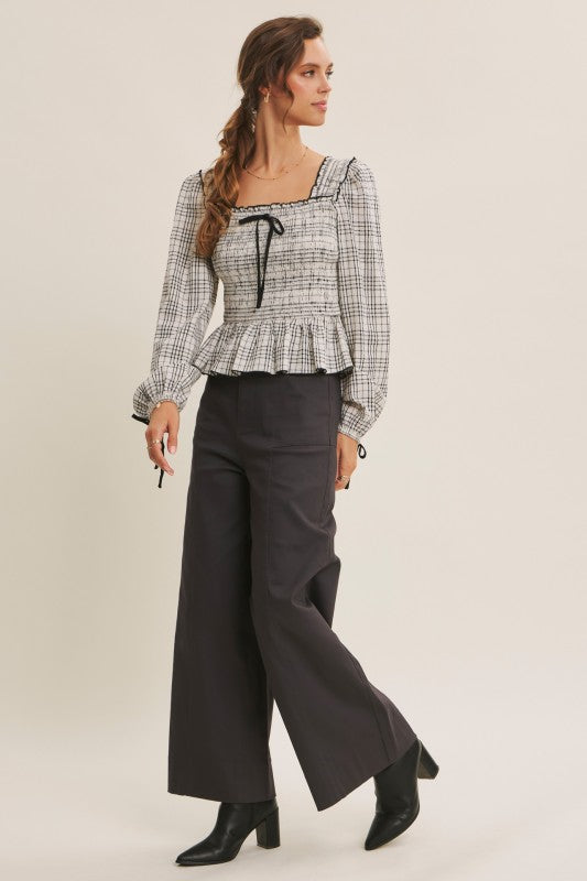 Lou Plaid Smocked Blouse