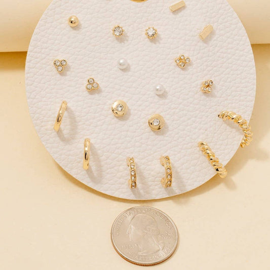 Pearl And Gem Studs Assorted Stud And Hoop Earrings Set