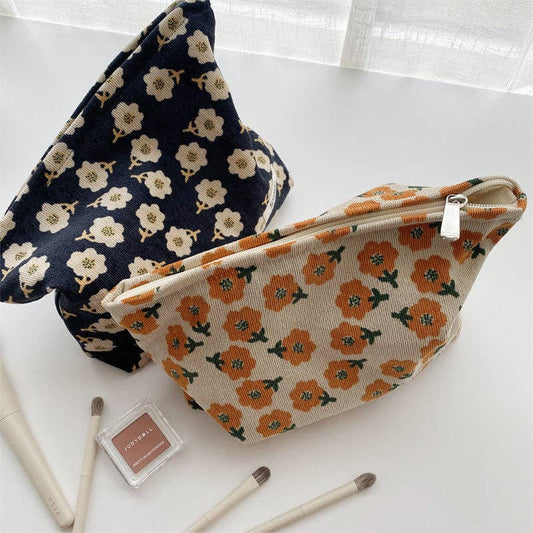 Corduroy Flower Make Up Bag