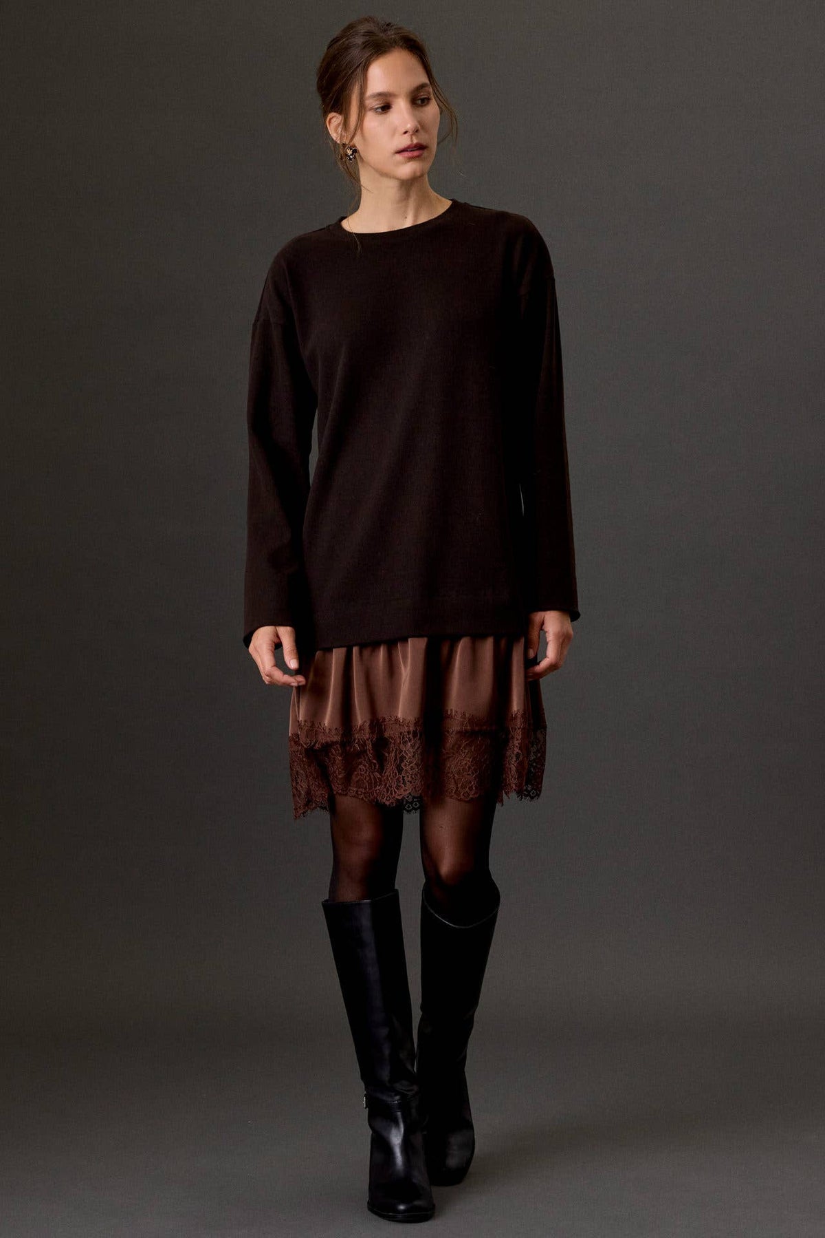 The Marielle Lace-Trim Sweater Dress