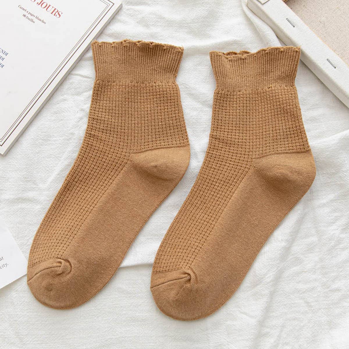 Waffle Knit Ruffle Socks