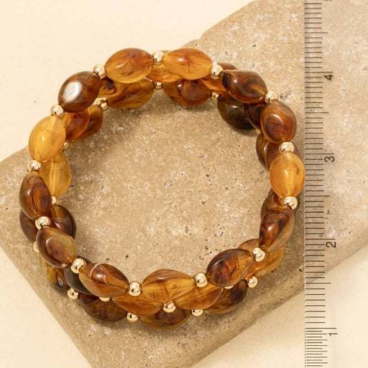 Marble Resin Ovals Beaded Bracelet Set