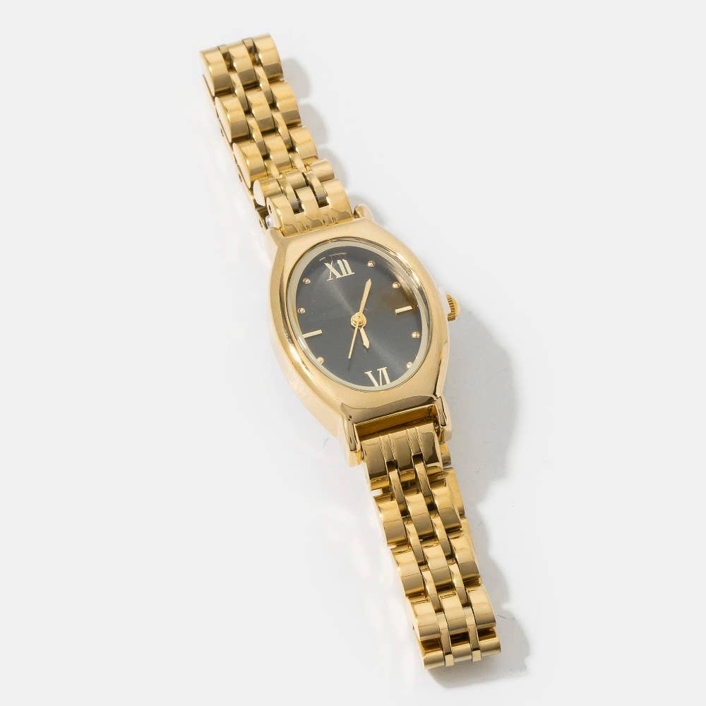 Oval Case Roman Numeral Metal Strap Watch