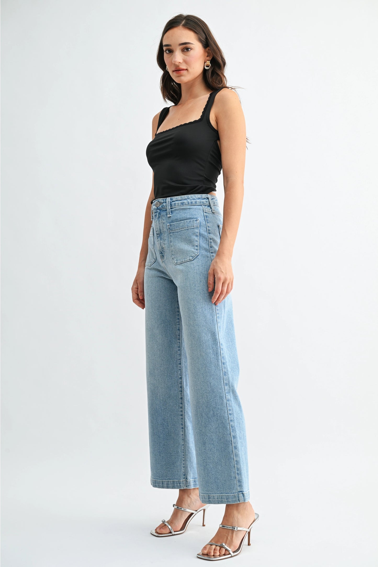 Patch Pocket Wide Leg Denim