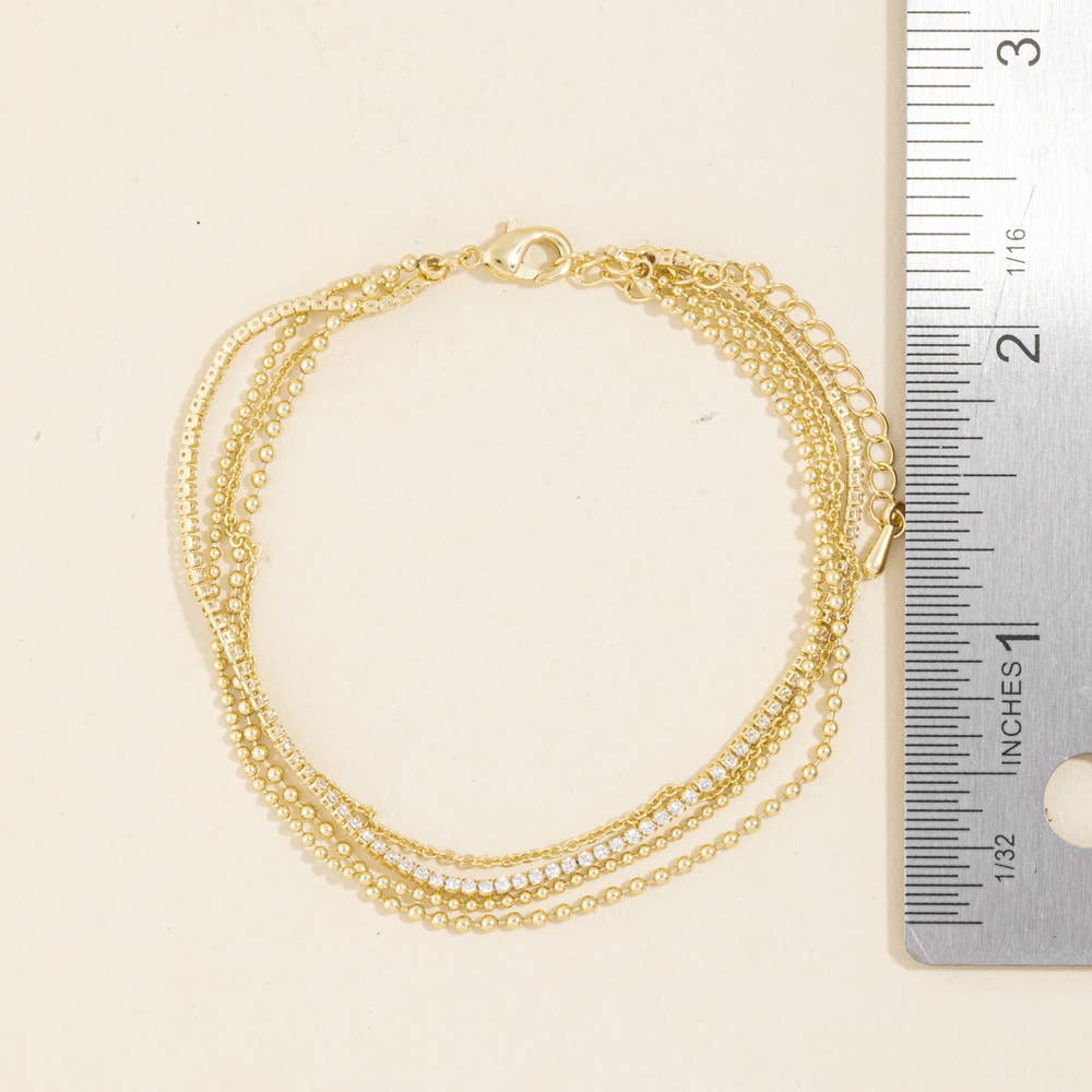 Four Strand Layered Chain And Crystal Bracelet