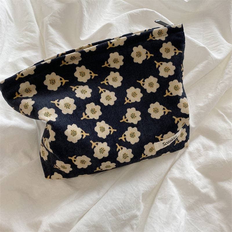 Corduroy Flower Make Up Bag