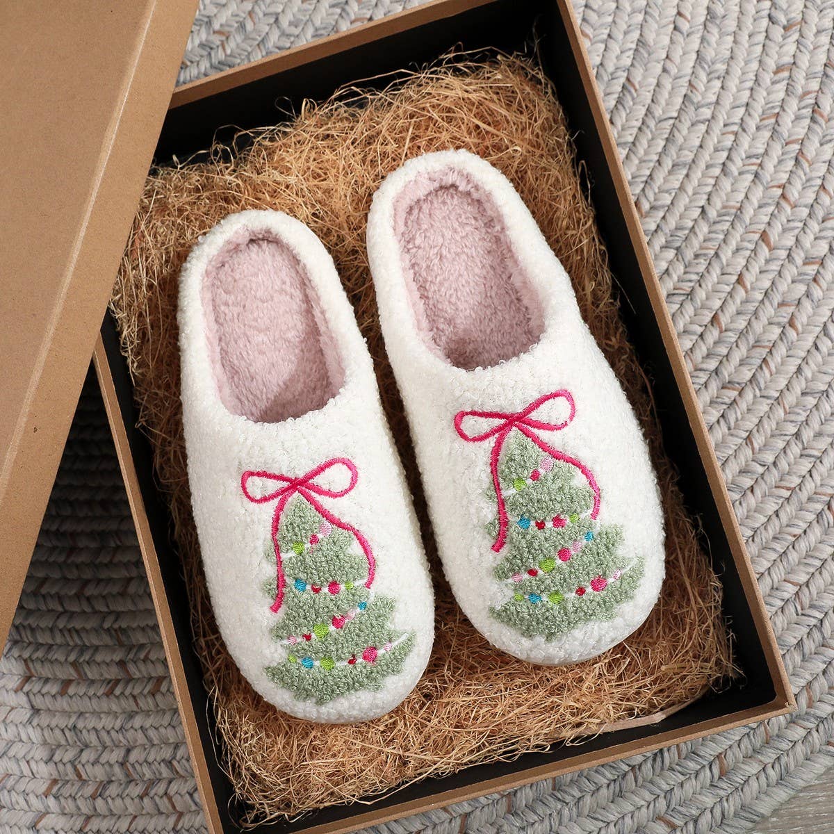 Cozy Christmas Bow Slippers Non-Slip Home Shoes