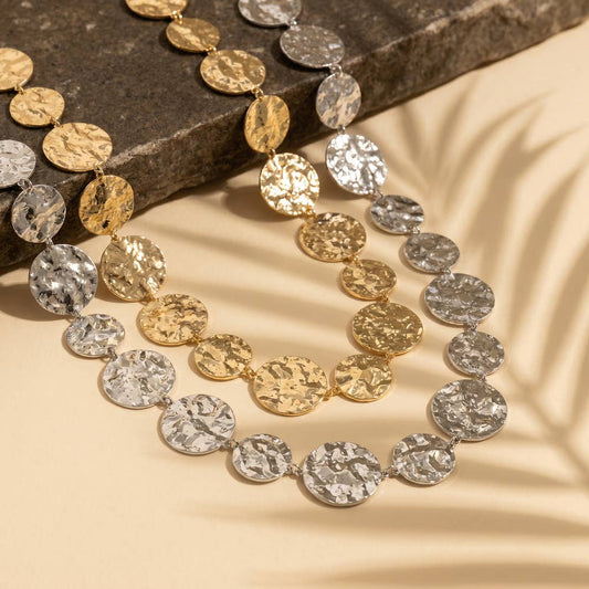 Hammered Coin Disc Station Necklace
