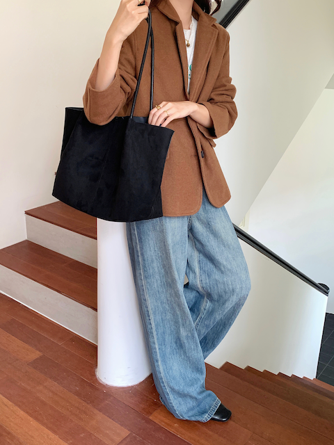 Suede-Like Leather Tote w/Cosmetic Pouch