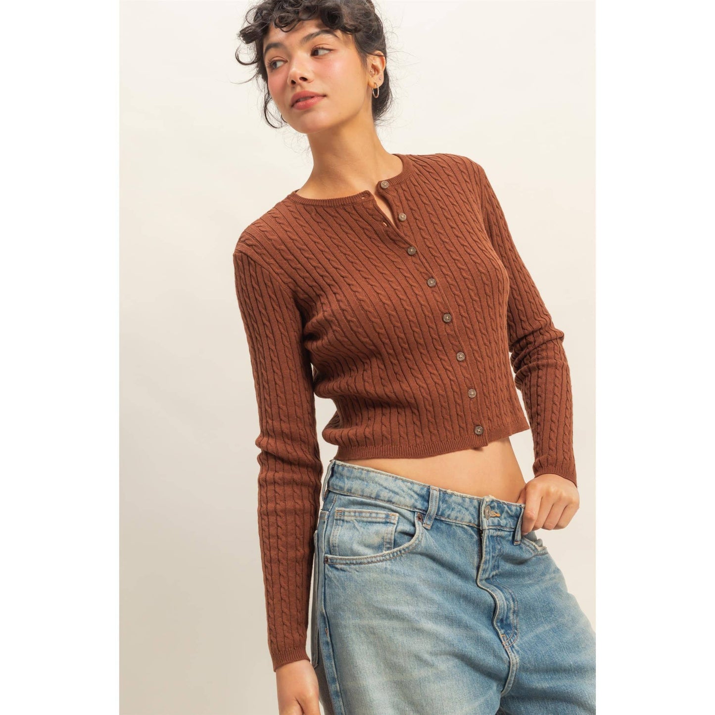Cable Long Sleeve Buttoned Cardigan